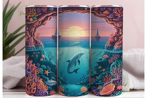 Underwater Sunset 20oz Tumbler Wrap Sublimation PixelChick 