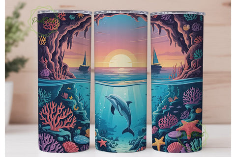 Underwater Sunset 20oz Tumbler Wrap Sublimation PixelChick 