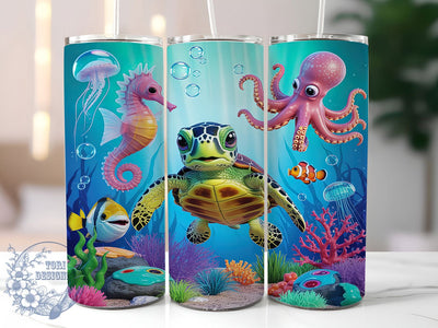 Underwater Turtle Friends 20oz Tumbler, Sea Turtle Friends, Underwater Design, Ocean Theme, Sublimation Wrap, 20oz Tumbler, Whimsical Aesthetic, Marine Charm Sublimation ToriDesigns 