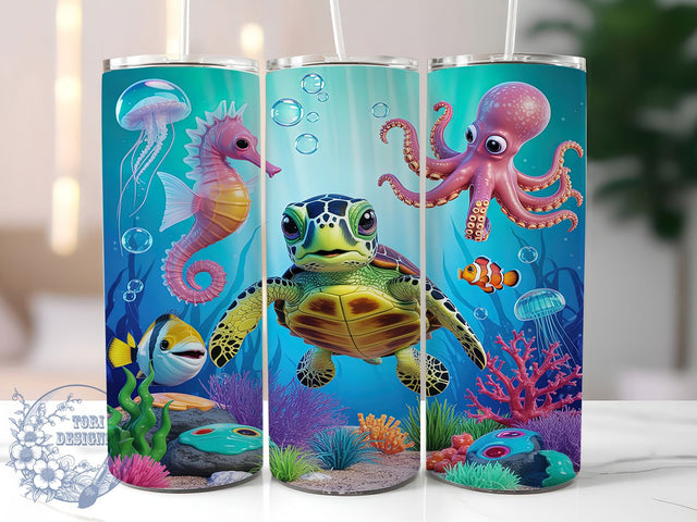 Underwater Turtle Friends 20oz Tumbler, Sea Turtle Friends, Underwater Design, Ocean Theme, Sublimation Wrap, 20oz Tumbler, Whimsical Aesthetic, Marine Charm Sublimation ToriDesigns 