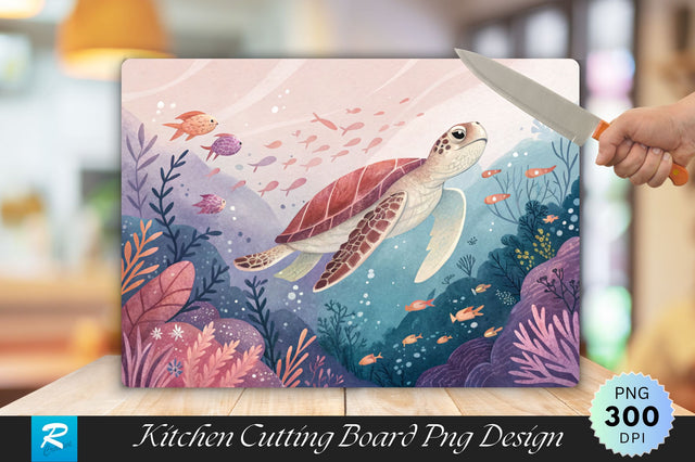 Underwater Turtle Glide with Coral Designs Cutting Board PNG Design Sublimation Regulrcrative 