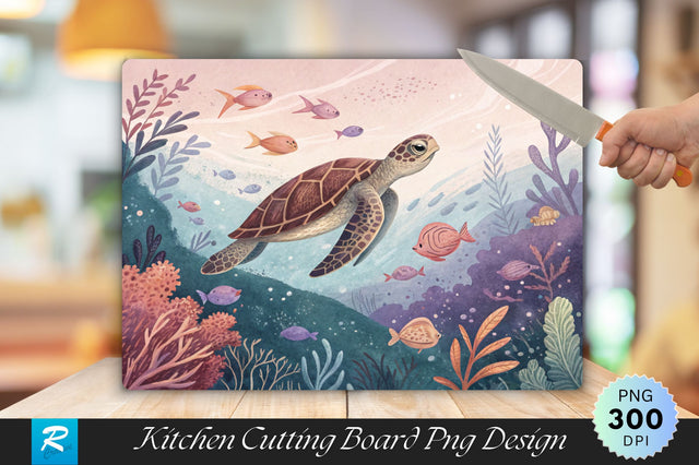 Underwater Turtle Glide with Coral Designs Cutting Board PNG Design Sublimation Regulrcrative 