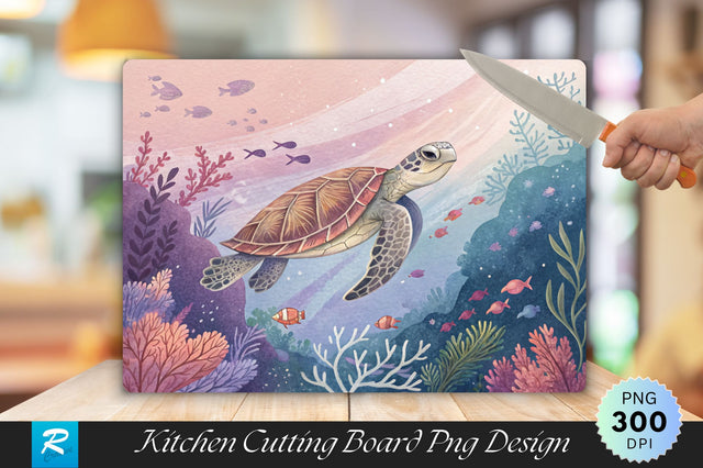 Underwater Turtle Glide with Coral Designs Cutting Board PNG Design Sublimation Regulrcrative 