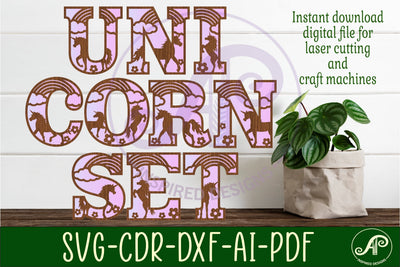 Unicorn alphabet letter set. 2 layer 49 letters. SVG APInspireddesigns 
