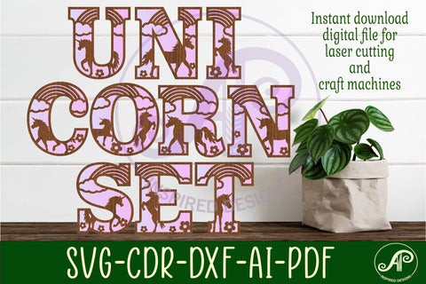 Unicorn alphabet letter set. 2 layer 49 letters. SVG APInspireddesigns 