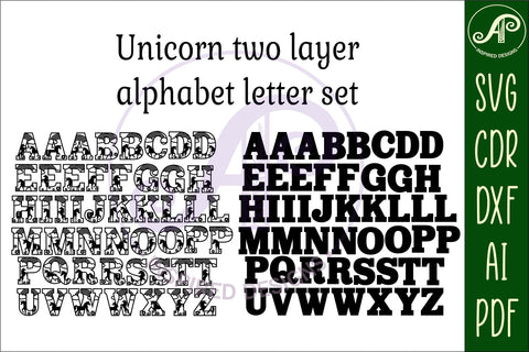 Unicorn alphabet letter set. 2 layer 49 letters. SVG APInspireddesigns 