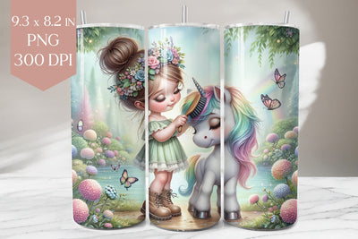 Unicorn and Flower Girl Tumbler Sublimation PNG Sublimation BijouBay 