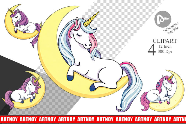 Unicorn and Moon Clipart Sublimation artnoy 