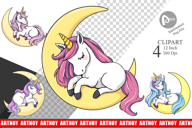 Unicorn and Moon Clipart Sublimation artnoy 