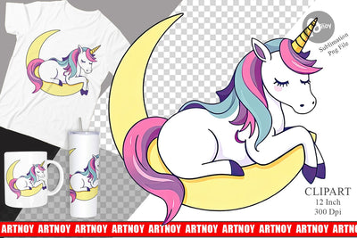 Unicorn and Moon Clipart Sublimation artnoy 
