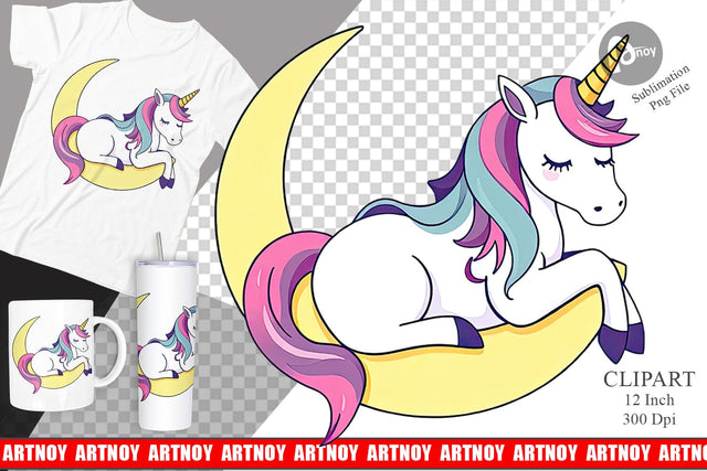 Unicorn and Moon Clipart Sublimation artnoy 