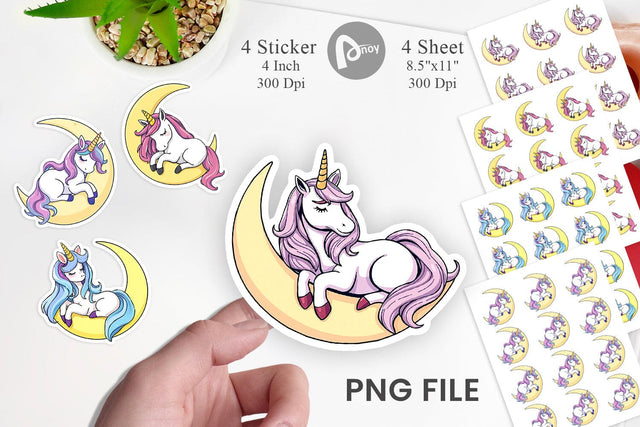 Unicorn and Moon Sticker Sublimation artnoy 