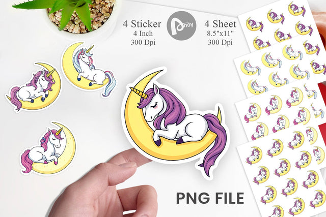 Unicorn and Moon Sticker Sublimation artnoy 