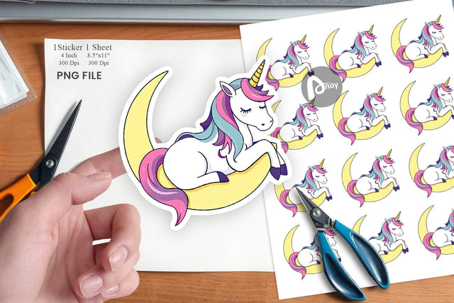 Unicorn and Moon Sticker Sublimation artnoy 