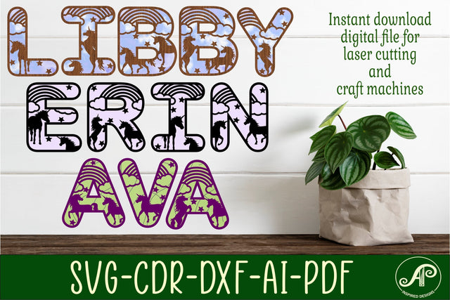 Unicorn and rainbow alphabet set. 2 layer letters. 47letter SVG APInspireddesigns 