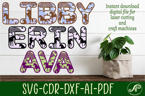 Unicorn and rainbow alphabet set. 2 layer letters. 47letter SVG APInspireddesigns 