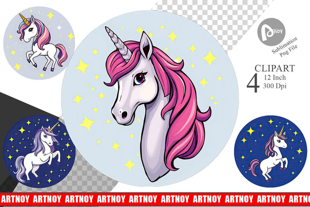 Unicorn and Stars Clipart Sublimation artnoy 