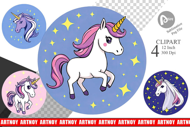 Unicorn and Stars Clipart Sublimation artnoy 