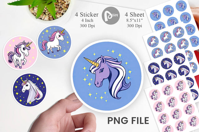 Unicorn and Stars Sticker Sublimation artnoy 
