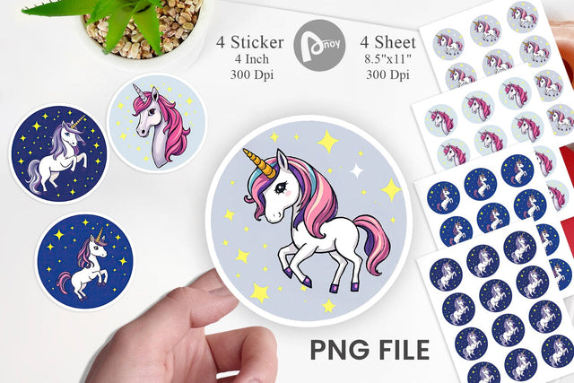 Unicorn and Stars Sticker Sublimation artnoy 