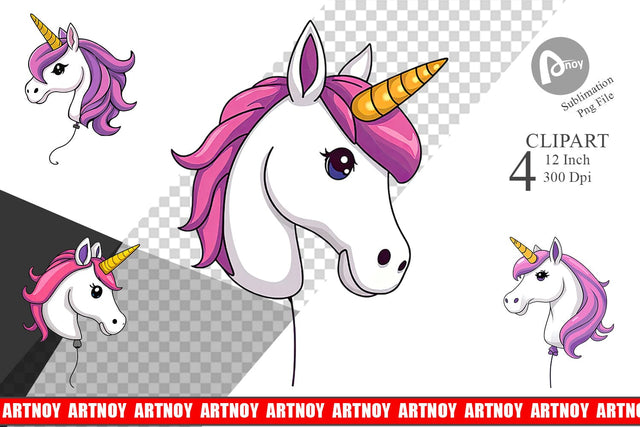 Unicorn Balloon Clipart Sublimation artnoy 