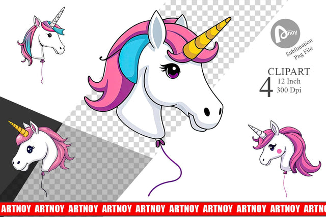 Unicorn Balloon Clipart Sublimation artnoy 