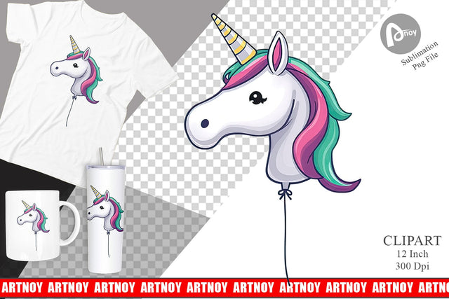 Unicorn Balloon Clipart Sublimation artnoy 