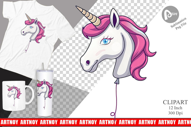 Unicorn Balloon Clipart Sublimation artnoy 