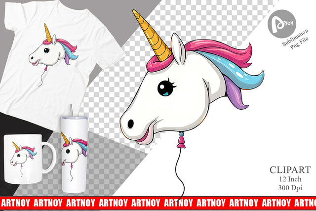 Unicorn Balloon Clipart Sublimation artnoy 