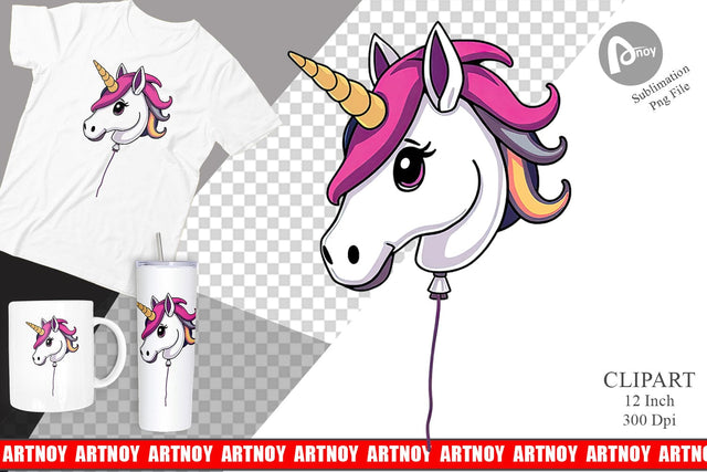 Unicorn Balloon Clipart Sublimation artnoy 