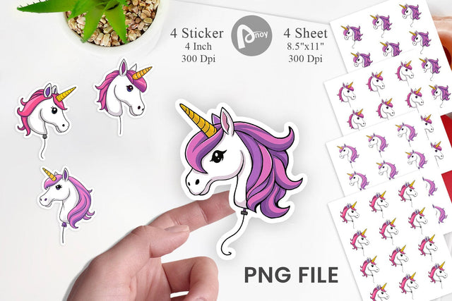 Unicorn Balloon Sticker Sublimation artnoy 