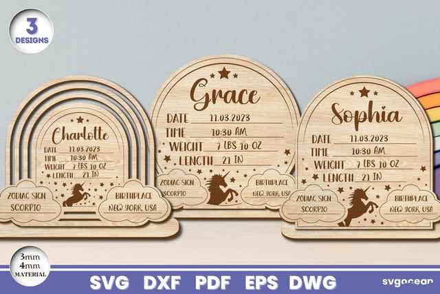Unicorn Birth Stats Laser Cut Bundle SVG SvgOcean 