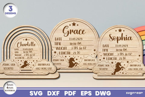 Unicorn Birth Stats Laser Cut Bundle SVG SvgOcean 
