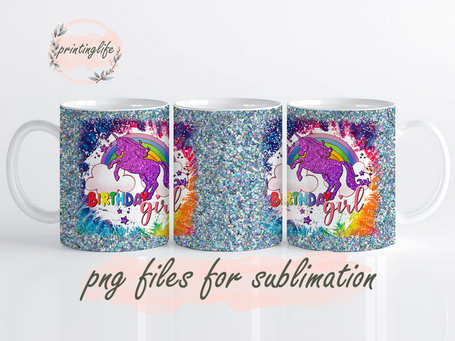 Unicorn Birthday Girl Digital Design Download Mug Wrap Design, Mug Design PNG Sublimation PrintingLife 