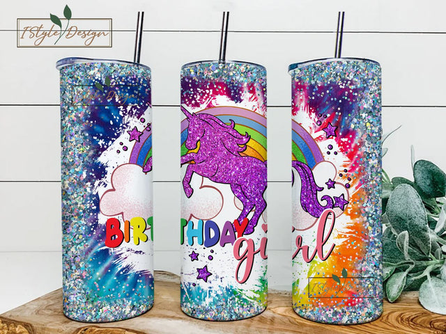 Unicorn Birthday Girl tumbler Wrap 20oz skinny sublimation design Png Glitter Unicorn Birthday Tumbler Design Digital Download Sublimation iStyleDesign 