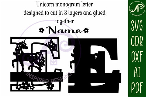 Unicorn Capital Monogram Letter name sign E SVG SVG APInspireddesigns 