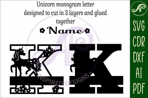 Unicorn Capital Monogram Letter name sign K SVG SVG APInspireddesigns 