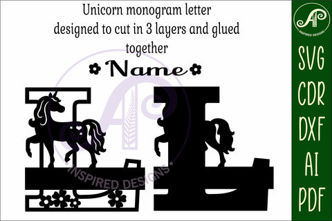Unicorn Capital Monogram Letter name sign L SVG SVG APInspireddesigns 