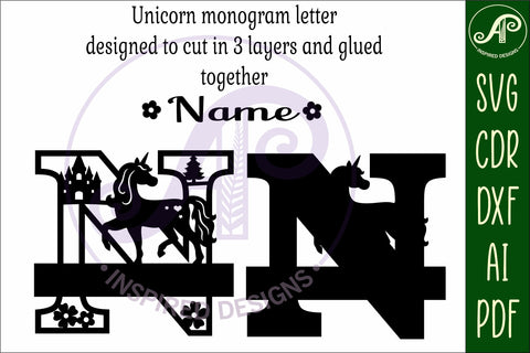 Unicorn Capital Monogram Letter name sign N SVG SVG APInspireddesigns 