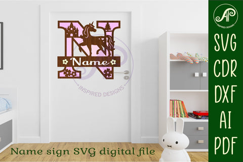 Unicorn Capital Monogram Letter name sign N SVG SVG APInspireddesigns 