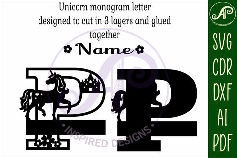Unicorn Capital Monogram Letter name sign P SVG SVG APInspireddesigns 