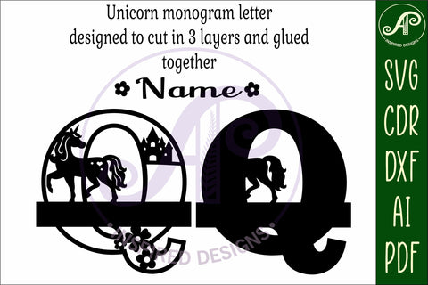 Unicorn Capital Monogram Letter name sign Q SVG SVG APInspireddesigns 