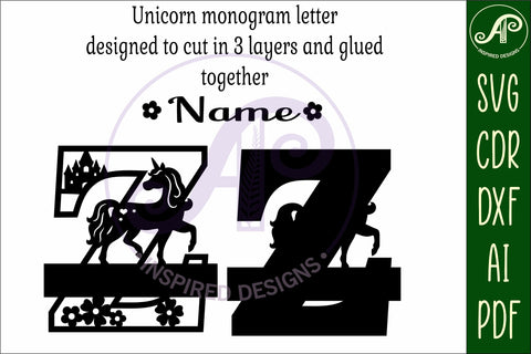 Unicorn Capital Monogram Letter name sign Z SVG SVG APInspireddesigns 