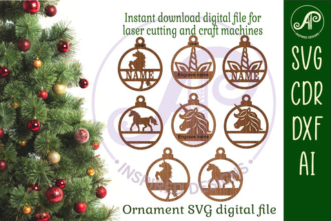 Unicorn Christmas Ornament SVG laser cut SVG APInspireddesigns 