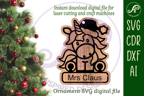 Unicorn Christmas Ornament SVG laser cut SVG APInspireddesigns 