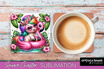 Unicorn Coaster Sublimation - Beach Square Coaster PNG Sublimation OrangeBrushStudio 