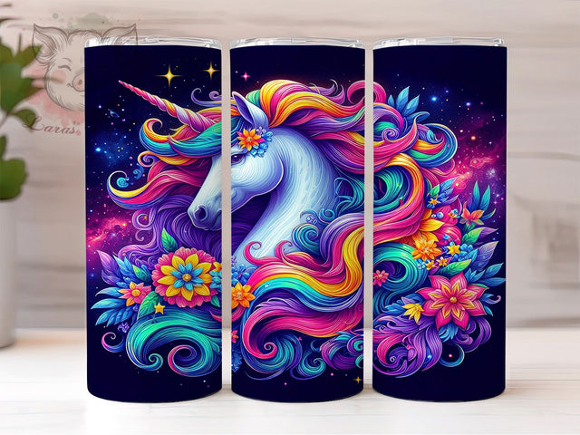 Unicorn Colorful Floral Fantasy 20oz Tumbler Png, Straight & Tapered Tumbler Png, Unicorn Tumbler Png, Digital Download PNG Sublimation Lara' s Designs 