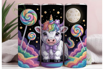 Unicorn Cow Tumbler Wrap PNG Sublimation PixelChick 