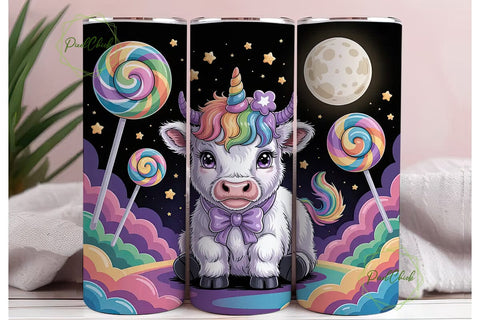 Unicorn Cow Tumbler Wrap PNG Sublimation PixelChick 