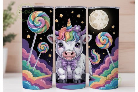 Unicorn Cow Tumbler Wrap PNG Sublimation PixelChick 